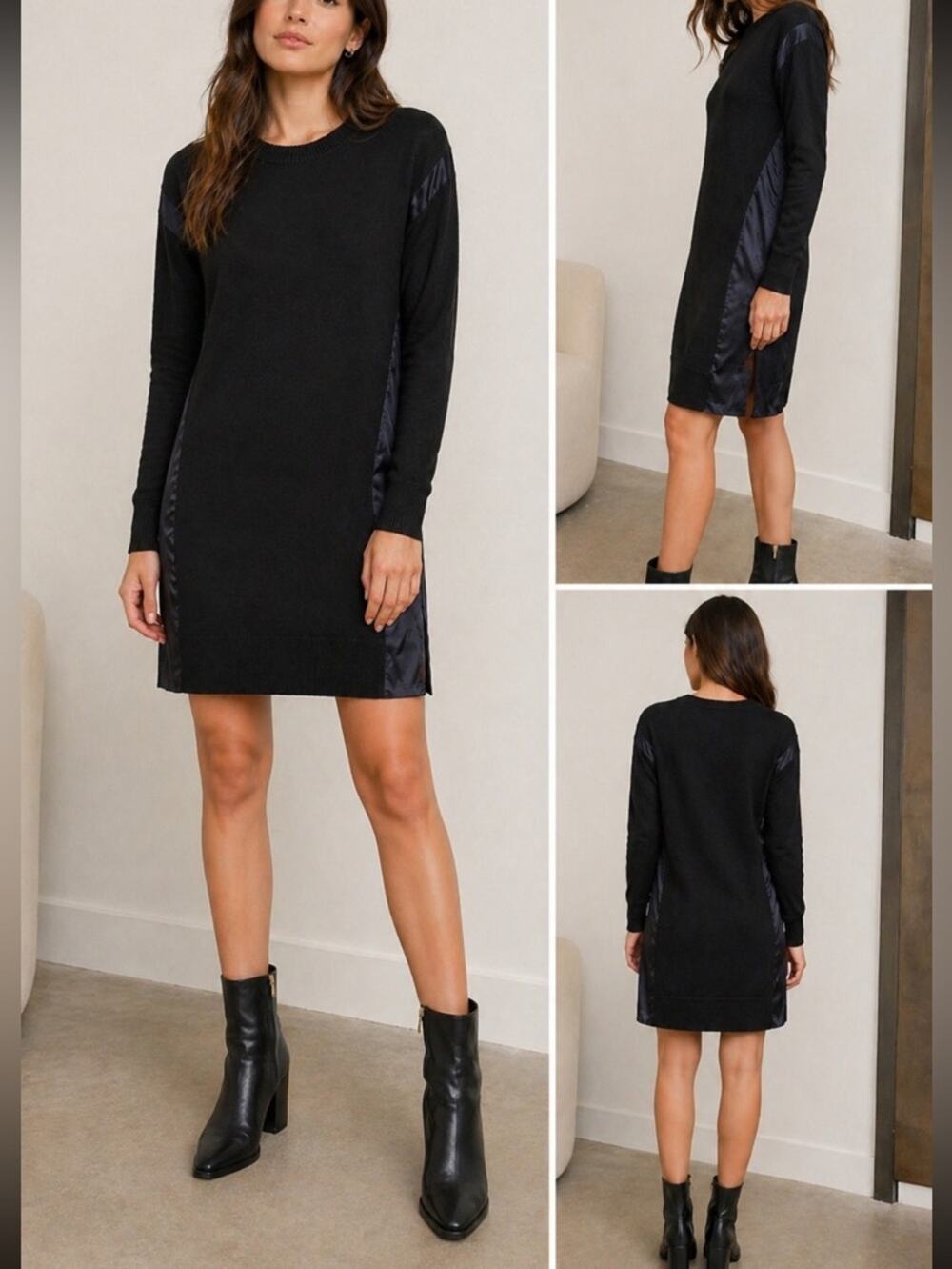 Rag & Bone Black Navy Merino Wool Silk Trim Sweater Tunic Dress Size Small